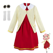 Load image into Gallery viewer, Women and Kids Spy x Family Costume Anya Forger Cosplay Red Dress with Yellow Coat with Accessories