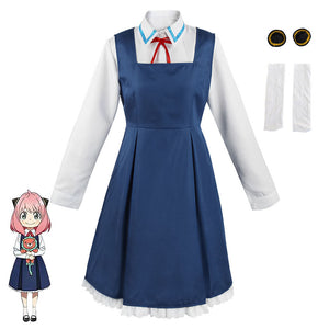 Spy x Family Costume Anya Forger Cosplay Navy Dress with Headdress Stockings for Women and Kids