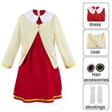 Load image into Gallery viewer, Women and Kids Spy x Family Costume Anya Forger Cosplay Red Dress with Yellow Coat with Accessories