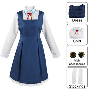 Spy x Family Costume Anya Forger Cosplay Navy Dress with Headdress Stockings for Women and Kids