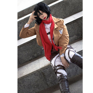 Anime Attack On Titan Costume Mikasa Ackerman Scout Regiment Cosplay Battle Full Outfits for Women