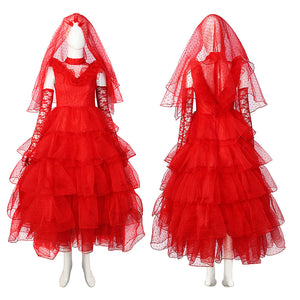 Beetlejuice Lydia Deetz Red Wedding Dress Party Carnival Halloween Cosplay Costume