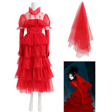 Load image into Gallery viewer, Beetlejuice Lydia Deetz Red Wedding Dress Short Sleeve Party Carnival Halloween Cosplay Costume