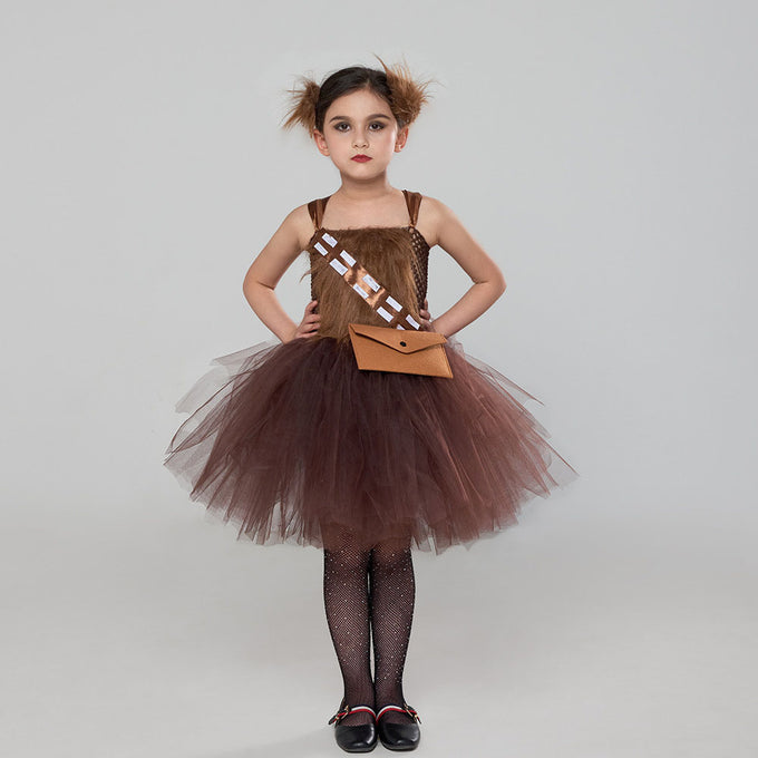 Kids Star Wars Costume Princess Chewbacca Dress Cosplay Brown Dress for Halloween