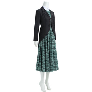 Beetlejuice Lydia Deetz Green Plaid Dress With Coat Party Carnival Halloween Cosplay Costume Suit