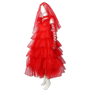 Beetlejuice Lydia Deetz Red Wedding Dress Party Carnival Halloween Cosplay Costume