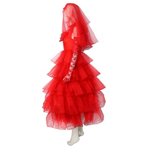 Beetlejuice Lydia Deetz Red Wedding Dress Party Carnival Halloween Cosplay Costume