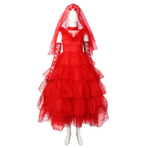 Beetlejuice Lydia Deetz Red Wedding Dress Party Carnival Halloween Cosplay Costume