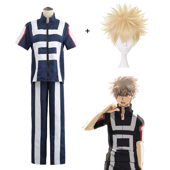 Unisex My Hero Academia Costume Bakugou Katsuki Training/Gym Cosplay outfits With Wigs