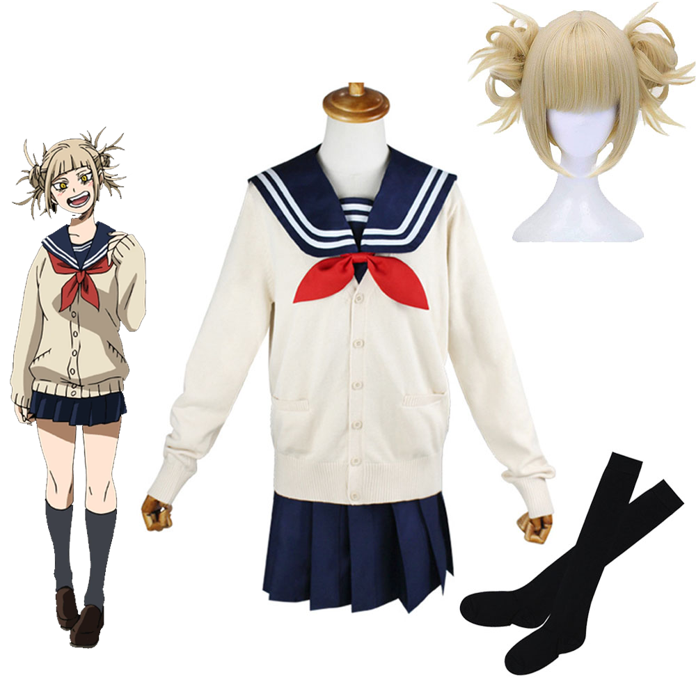 My Hero Academia League of Villains Himiko Toga Costume Uniform full Outfits With Wigs