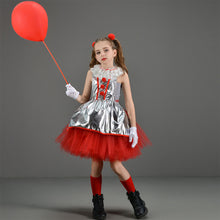 Load image into Gallery viewer, Kids Girl Joker Costume Silver Pennywise Dress with Hair Hoop Set Birthday Party Cosplay Outfit Suit for Halloween