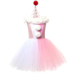 Kids Girl Joker Costume Pink Pennywise Dress with Hair Hoop Set Birthday Party Cosplay Outfit Suit for Halloween