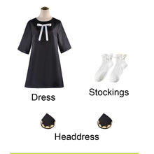 Load image into Gallery viewer, Spy x Family Costume Anya Forger Cosplay Black Dress with Headdress and Stockings Women and Kids