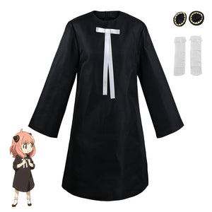 Spy x Family Costume Anya Forger Cosplay Black Dress with Headdress and Stockings Women and Kids