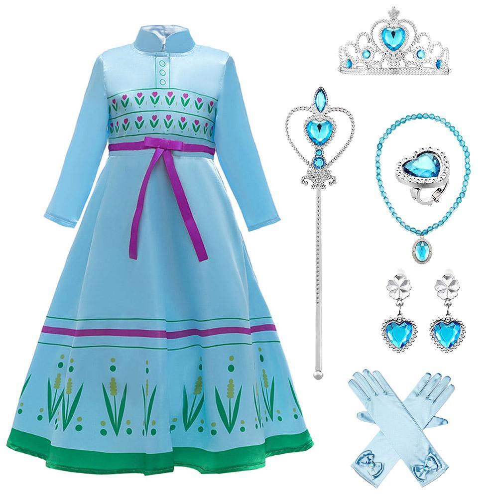 Kids Frozen Costume Princess Elsa Anna Cosplay Birthday or Party Dress With Accessories