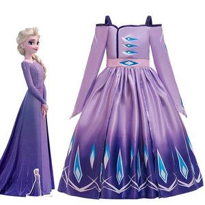 Kids Frozen Costume Princess Elsa Cosplay Birthday or Party Dress With Accessories