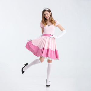 Womens Snow White as Princess Cosplay Pink Dress Costume With Handband and Gloves